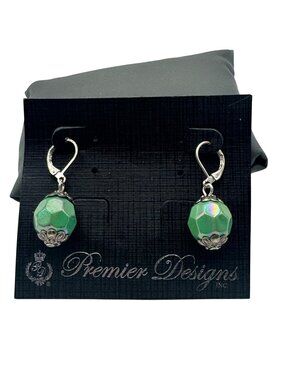 Premier Designs Earrings Green Faceted Beads Leverback Hypoallergenic Metal New
